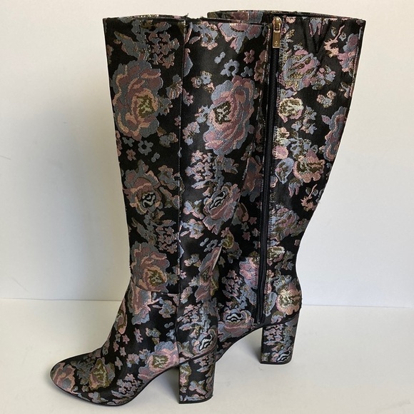Kenneth Cole Floral Jacquard Knee High Boots 7 Iridescent Mob Wife Maximalist - Picture 2 of 16